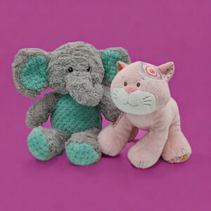 Baby Ganz Pink Calico Cutie Cat Spark Crinkly Elephant Rattle Plush Baby Toys
